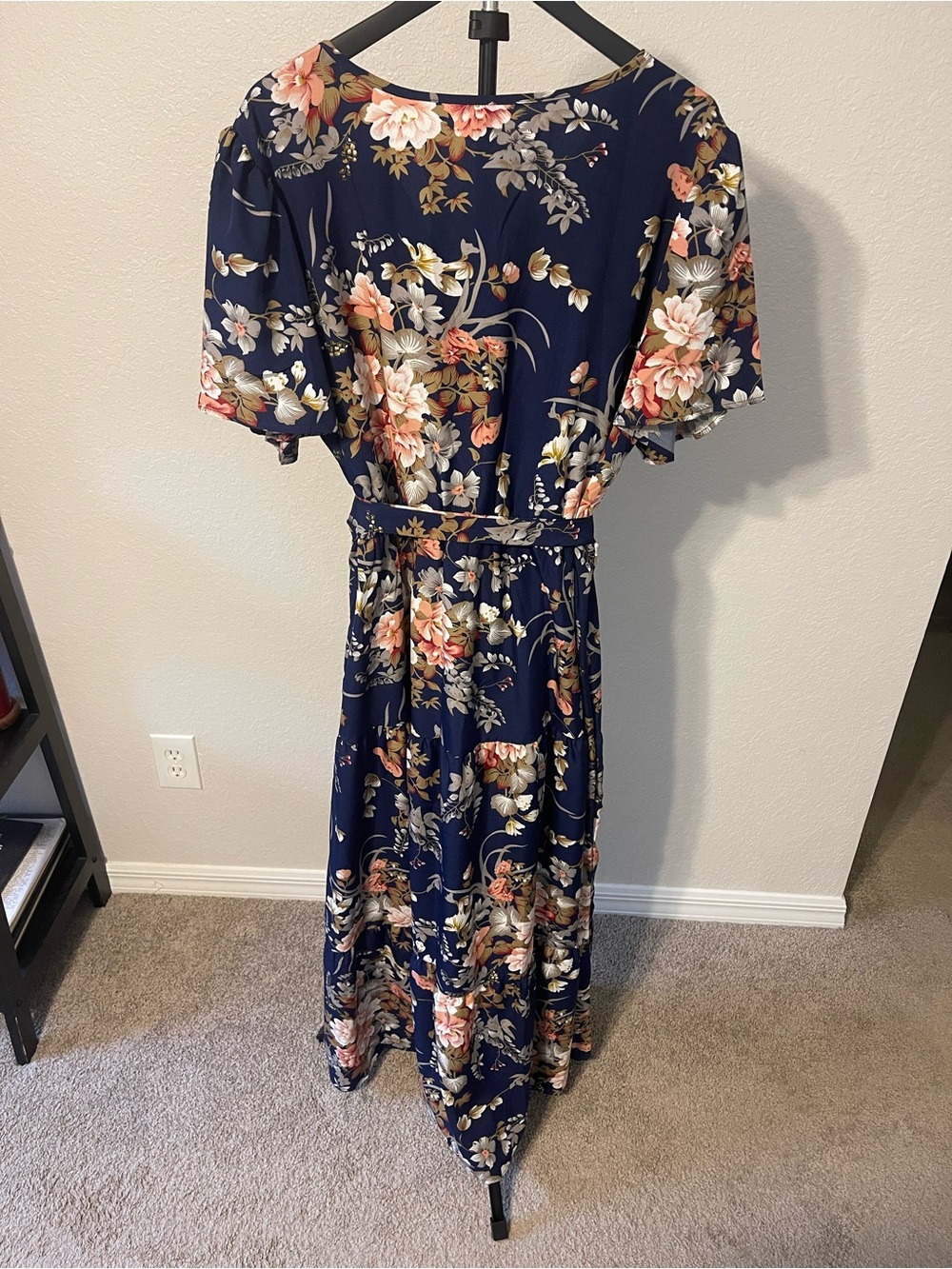 Navy Floral Maxi Wrap Dress with Pink & Cream Blooms - Picture 7 of 7